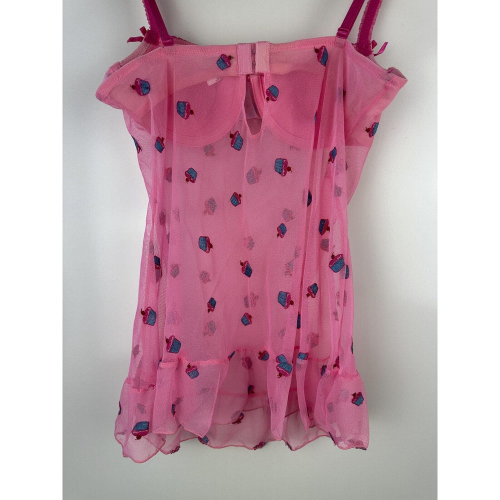 Victoria’s Secret Lingerie Chemise Pink Cupcakes Sheer Babydoll 34B Valentine - Picture 7 of 12